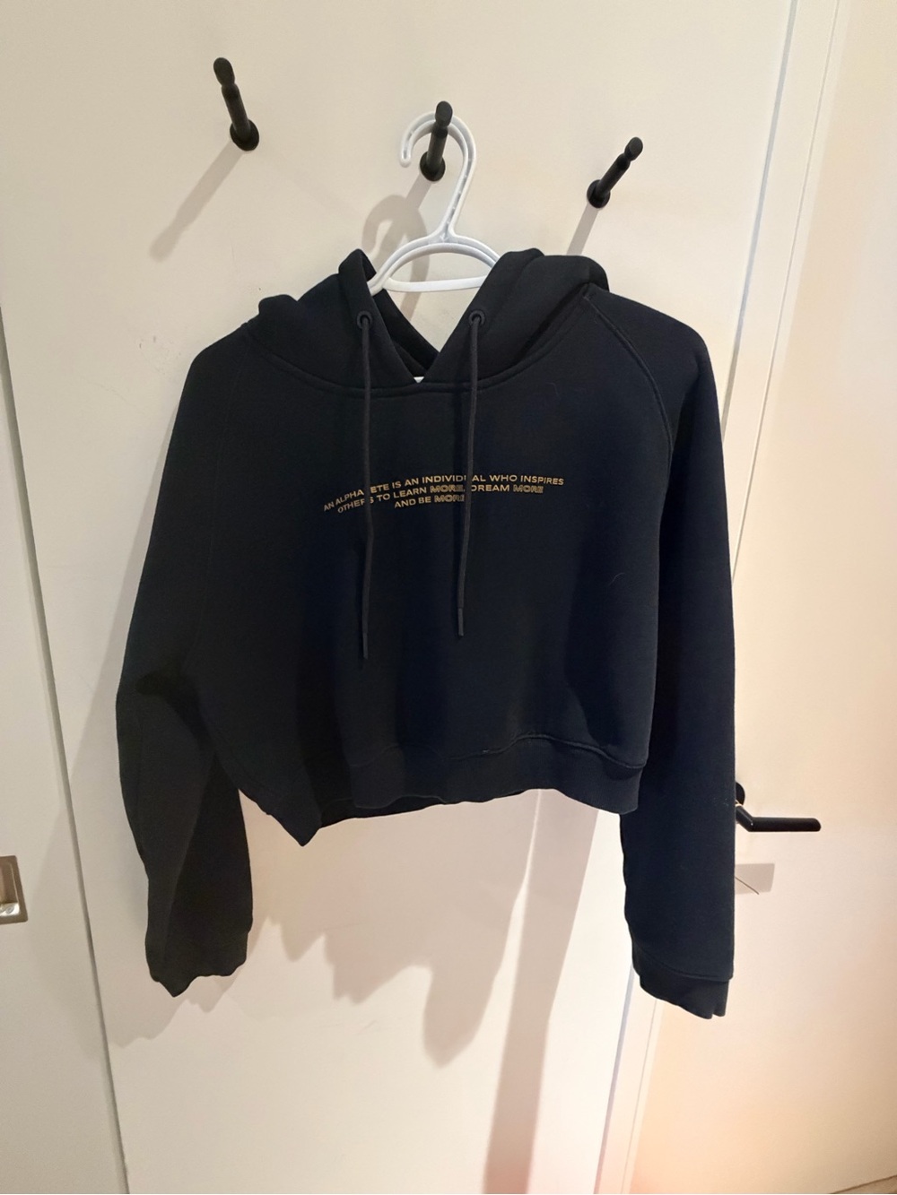 Alphalete Black Cropped Hoodie with Gold Script